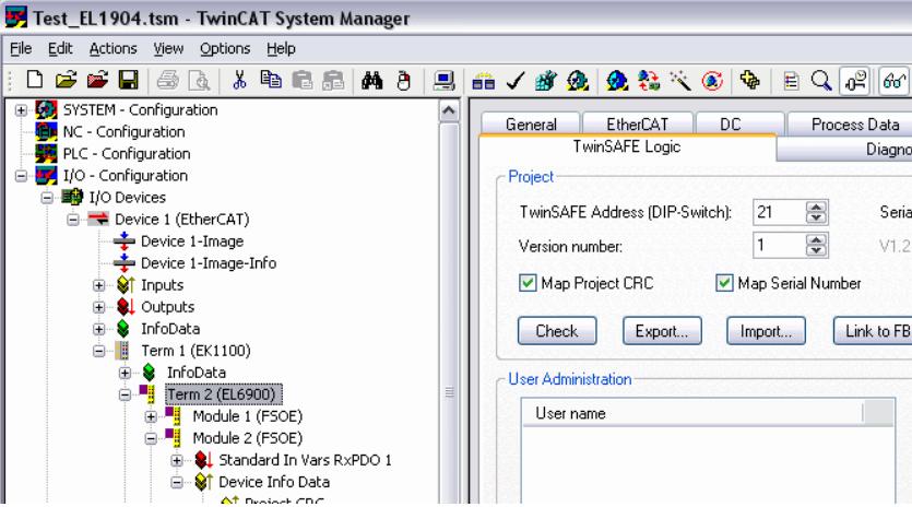 State: 1: RUN: Alla TwinSAFE funktionsblock och connections fungerar. 2: STOP: TwinSAFE är i stopp-läge och status kan ej läsas ut.