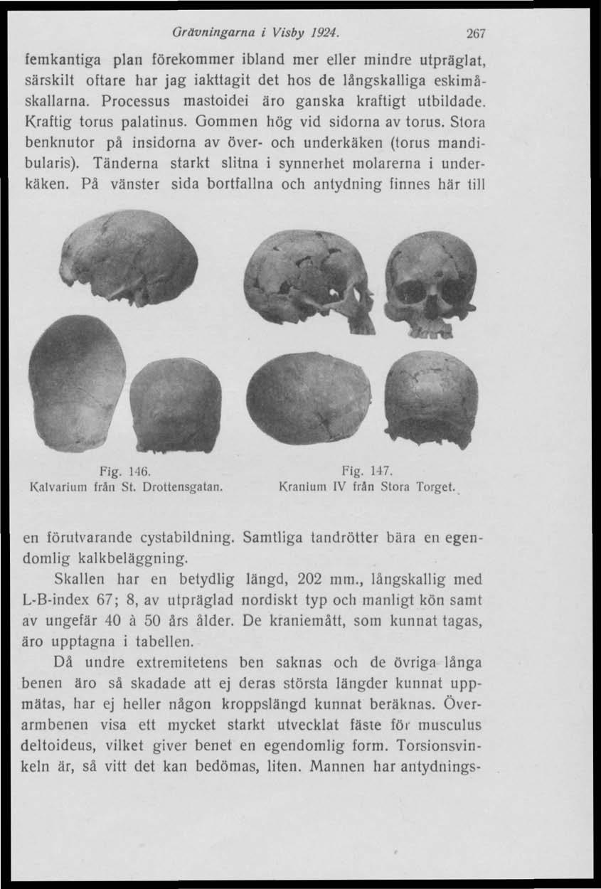 Grävningarna i Visby 1924. 267 femkantiga plan förekommer ibland mer eller mindre utpräglat, särskilt oftare har jag iakttagit det hos de långskalliga eskimåskallarna.