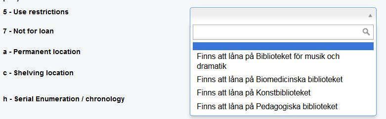 3. Materials specified (bound volume or other part) = Sammanbunden volym eller annan del Används för uppgifter som tex. Vol. 1, + CD och dylikt. För periodikanumrering se h.