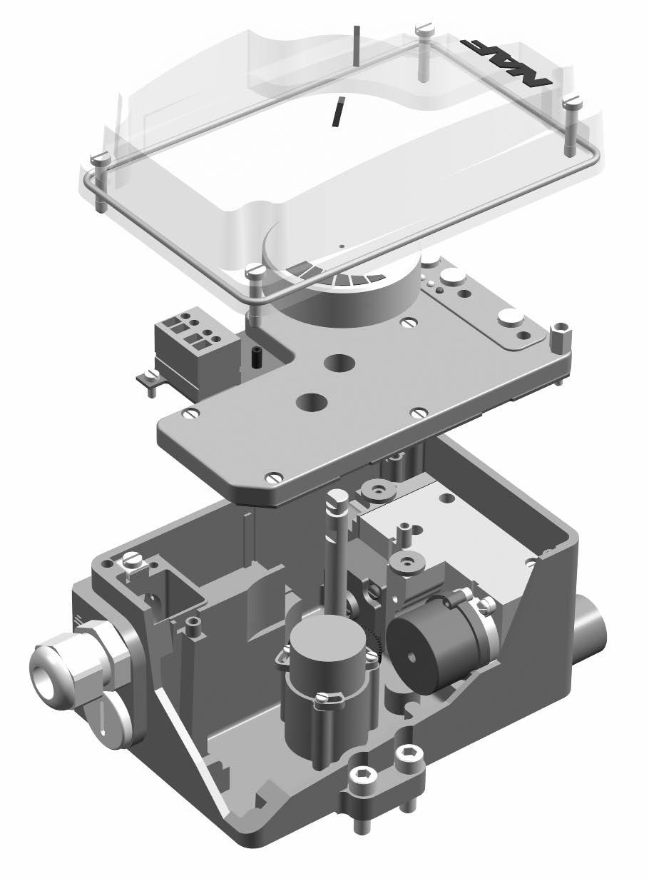 NAF-LinkIT Fk 41.85(12)SE Översikt Detalj 1 Förskruvning 2 Plug, utbytbar med pos. 1 3 Anslutningsplint 4 Jordskruv 5 Anslutning för matningsluft inv. gänga 1/4-18NPT 6 Anslutning för utgång y2 inv.