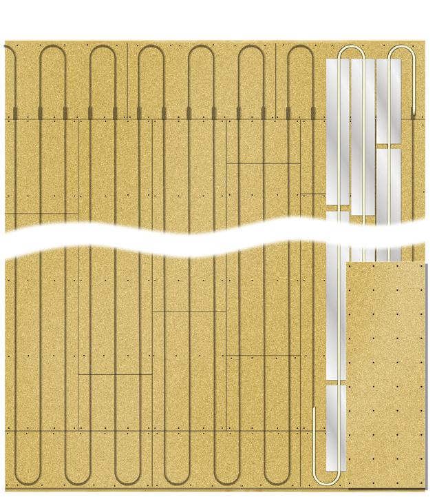 TEMPO VÄRMEGOLVSYSTEM Byggelit VID MONTERING AV BYGGELITS ROT-GOLV ROT-golvet (A) som har ett täckande format om 580 x 1800 mm, monteras längs det spårade golvet.