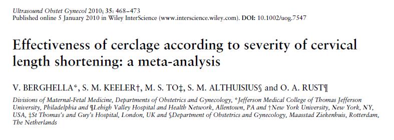 Cerclage No cerclage Short cervix on 2 nd