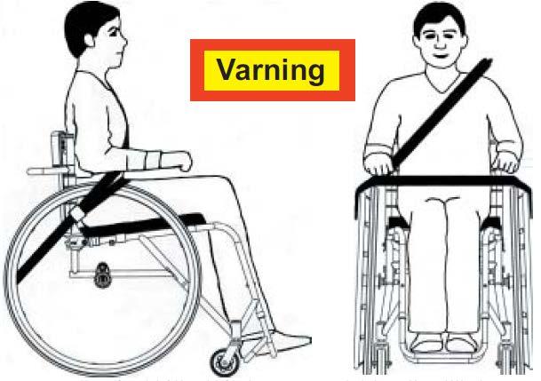 TRANSPORT Rullstolens fastspänning i fordonet Bambino (Fig. 18 och 19) Rullstolen skall alltid vara vänd i fordonets färdriktning när brukaren sitter i stolen under transport.