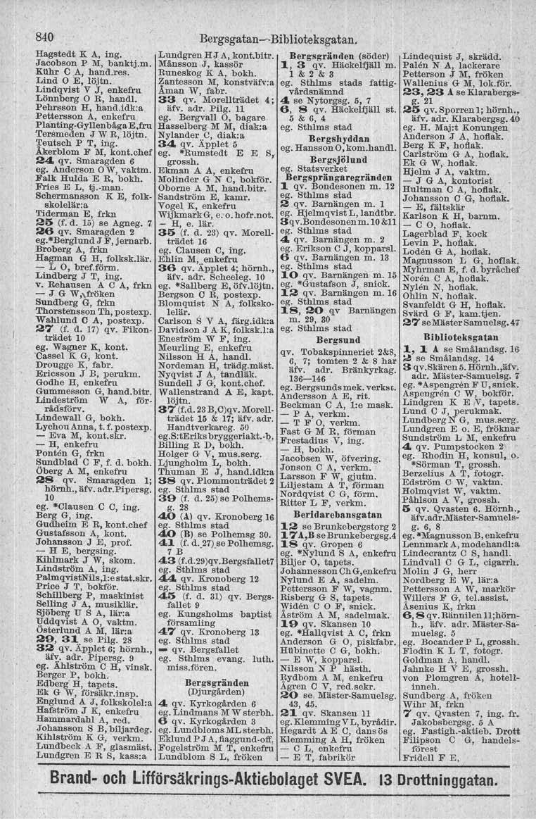 840 Hagstedt K A, ing. Jacobson p M, banktj.m. Kuhr C A, hand.res. Lind O E, löjtn. Lindqvist V J, enkefru Lönnberg O R, hand!. Pehrsson H, hand.