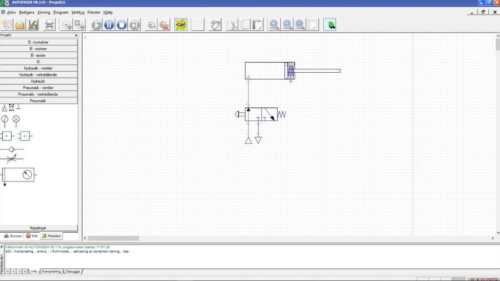 AUTOMGEN AUTOMGEN är en programvara där man enkelt kan bygga upp och simulera pneumatiska, hydrauliska samt elektriska kopplingsscheman.