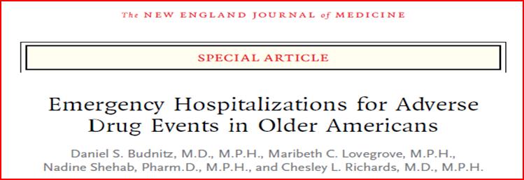 Emergency Hospitalization for Adverse Drug Events in Older Americans Annual National Estimate of Hospitalisation N=99.