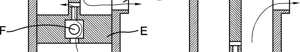 At the same time the fluid under piston E is forced up past ball F to the space