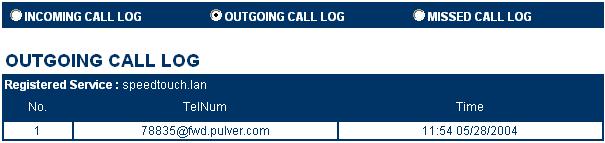 2 Webbgränssnitt förspeedtouch 190 Samtalsloggar Sidan Call Log (Samtalslogg) är startsida för SpeedTouch 190.