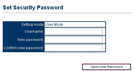 2 Webbgränssnitt förspeedtouch 190 Säkerhet Välj Security (Säkerhet) om du vill konfigurera användarnamn och lösenord för SpeedTouch 190: Som standard är inte SpeedTouch 190 lösenordsskyddad.