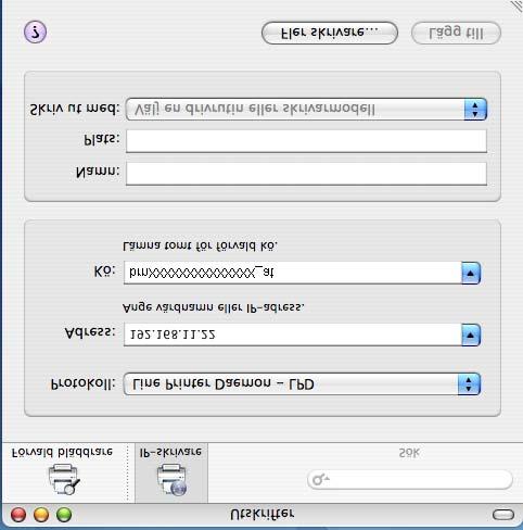 4) Ange skrivarens IP-adress i rutan Adress. (Mac OS X 10.2.4 till 10.3.