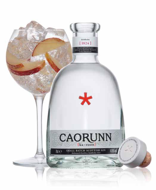 CAORUNN GIN 70 cl 41,8 Vol% En frisk och aromatisk doft med inslag av blommor, röda äpplen och citrus.