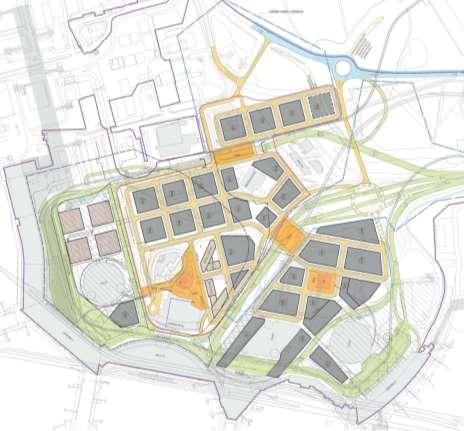 7. FASTIGHETSUTVECKLING Långsiktig strukturplan för centrala områden i flygplatsstaden Bilden till höger visar strukturplan över flygplatsstaden.