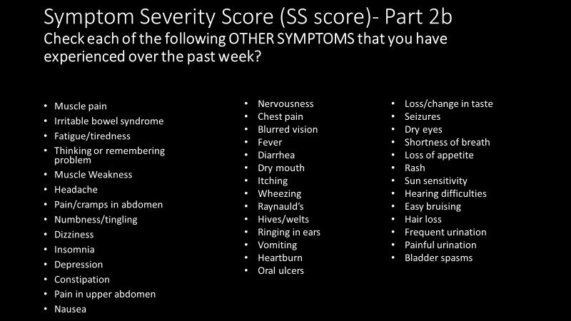 Symptom Serverity Score/SSS Beräkning: 0 symptom sista veckan = 0