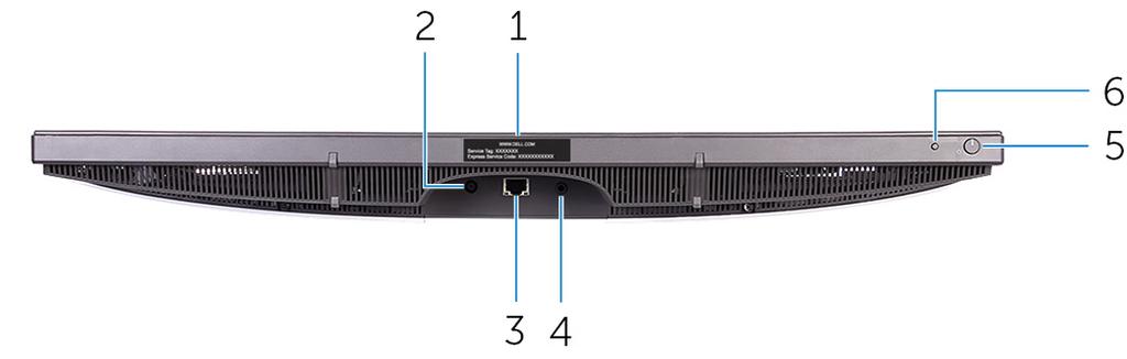 garantiinformation. 2 Nätadapterport Anslut en nätadapter för att förse datorn med ström.