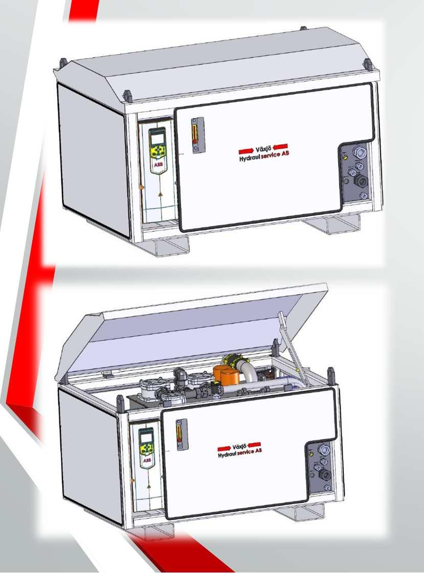 Modulaggregat serie 200 Modulaggregat serie 200 och 210 består av en ram som optimeras efter kundens önskemål. I ramen placeras pump, elmotor, tank, filter, kylning mm. Allt efter kundens behöv.