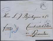 Fribrev sänt från KS&NPA HAMBURG 27.4.1849 till Stockholm, via STRALSUND (P: 400:-). 300:- 107K Tyskland.