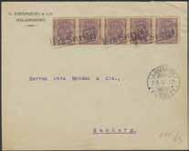 Circle cancellation KØBENHAVN on four Swedish postal items 1948 1957. of which three also with boxed cancellation PAQUEBOT. Also one cover with circle cancellation COPENHAGEN MALMÖ NÄSSJÖ AMB.