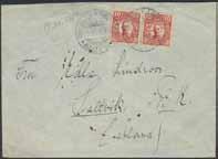 Arrival pmk STOCKHOLM 5 ANK 27.7.28. Upper back flap missing. 800:- ESTONIA Tallinn-Stockholm route. Swedish circle cancellation STOCKHOLM 1 11.8.29 on Estonian stamps 2 5+10 S, together with boxed FRÅN ESTLAND, on cover sent to Sweden.