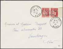 EUR 600 éé 1.500:- 2152 2 I France - Dünkirchen 1940 50c red in perfect well 2153K 2 I centerd pair with right sheet margin. Signed.