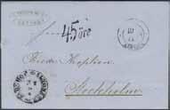 Inkommande obetalt brev sänt från Kiel via Lübeck till Waldemarksvik. Avgångsstämplat 9.10.