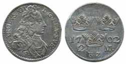 1 300:- Karl XI (1660-1697) 2755 SM 81 4 mark 1690. 20,13 g. 1+ 1.000:- 2756 SM 144 2 mark 1688. 9,97 g. Ämnesfel på åtsidan.