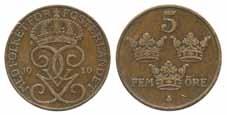 01/0 500:- 2875 SMF 61 1 krona 1942. årtal under bild, 7,5g. 01 300:- 2876 SMF 61 1 krona 1942. årtal under bild, 7,5g. 1+/01 300:- 2877 SMF 76 50 öre 1927. 5,0 g. 01/0 300:- 2878 SMF 178 5 öre 1910.