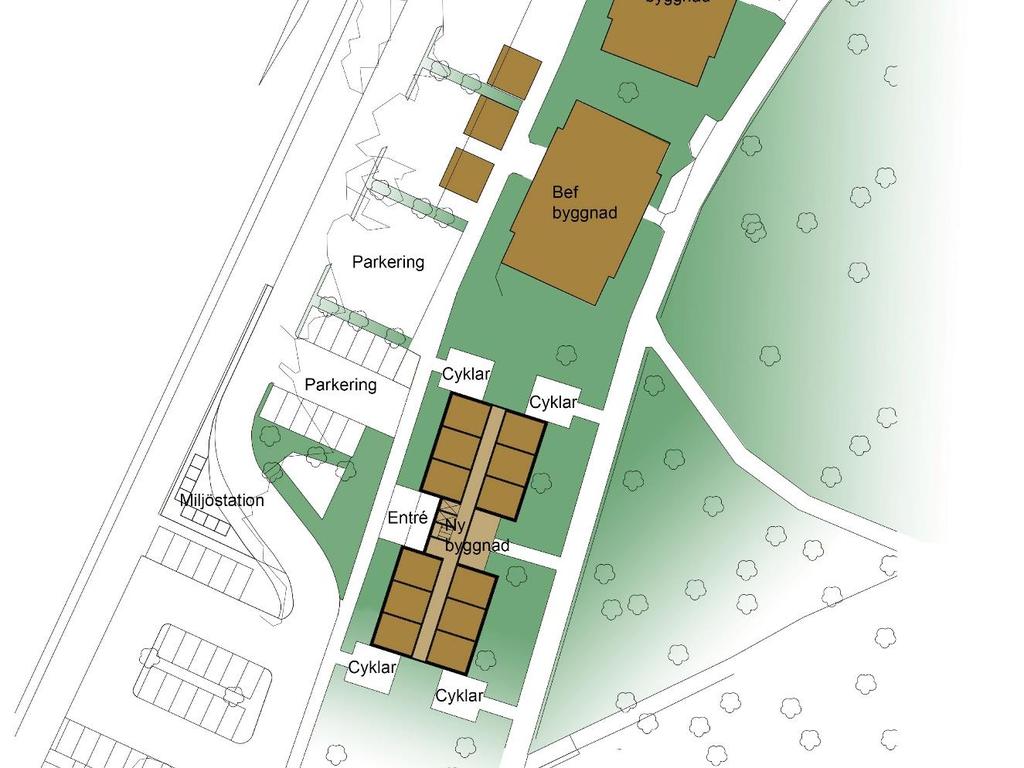5 NYTT FLERBOSTADSHUS OCH DESS NÄRLIGGANDE OMGIVNING Det nya flerbostadshuset på Kurortsvägen är planerarat i direkt anslutning till det befintliga huset på Kurortsvägen 2 (se figur 1).