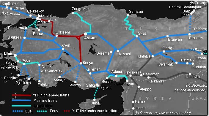 4 BANOR FÖR HÖGHASTIGHETSTÅG I TURKIET Turkiet öppnade sträckan (Ankara-)Sinkan Eskisehir (232 km) för höghastighetståg år 2009.