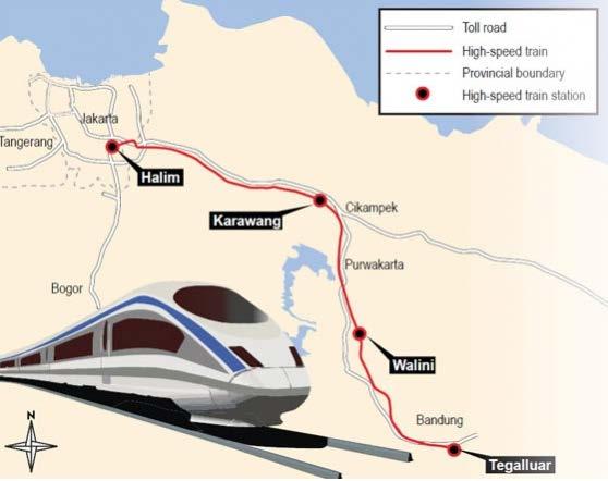 Figur 7.3 Järnväg för höghastighetståg mellan Jakarta och Bandung. Källa: Jakarta-Bandung High-Speed Railway Project to Start? (2016-11-3). 7.6 Saudiarabien Saudiarabien bygger en förbindelse med höghastighetståg mellan Medina och Mecca via Jeddah.