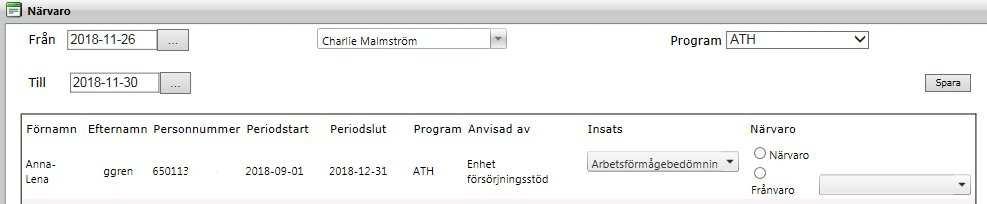 Urval program Urval på program kan göras så att endast ett program visas i listan för att förenkla registreringen.