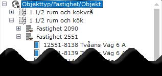 Om du istället skulle markera Fastighet 2551 skulle informationen till höger bara visa info för just fastighet 2551.