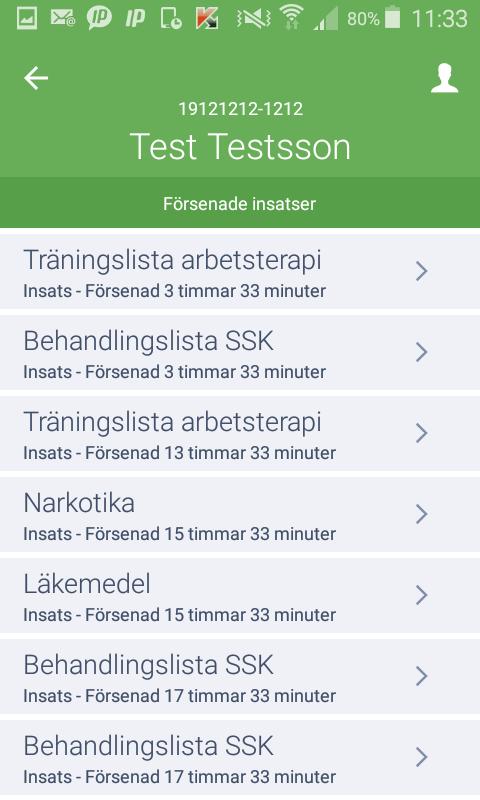 Om du klickar på en av raderna i listan så ser du mer information om insatsen som ej