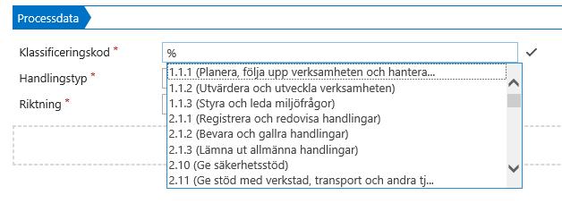 7. Klassificeringskod Du måste själv söka fram klassificeringskoden när du skapar ett dokument via Ny. Skapar du det via Process som i steg 1-3 ovan är den förifylld. 8. Välja kod a.