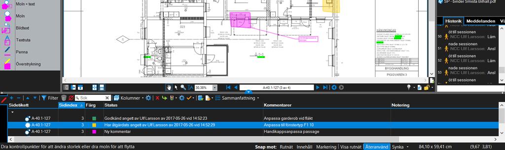 Profil med verktygslåda med stämplar och markeringsverktyg BluebeamStudio Profiler välj Granska Genväg markeringsverktyg BluebeamStudio för samarbete i realtid Stämplartill Gransknings PM