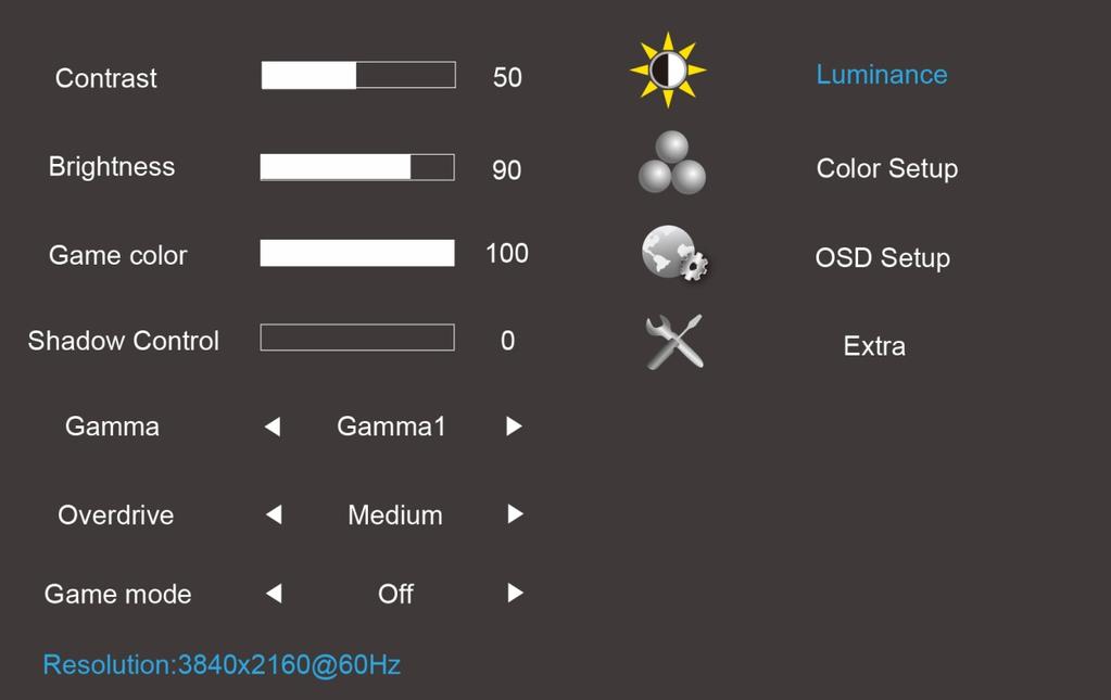 Luminance (Luminans) 1. Tryck på (Meny) för att visa menyn. 2. Tryck på < eller > för att välja (Luminans) och tryck på för att öppna. 3.