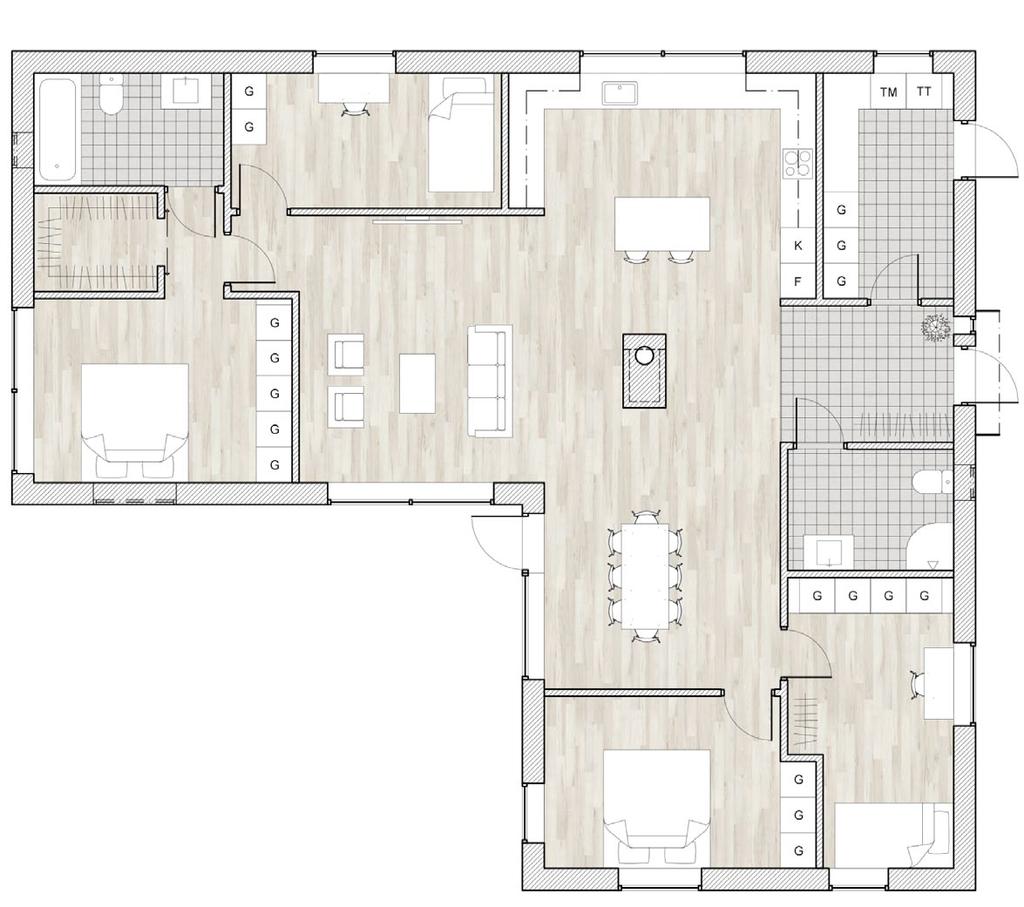 Planritning och situationsplan Rumsbeskrivning Tjustorp 12:23 och 12:24 Förklaring förkortningar G: Golv S: Sockel V: Väggar T: Tak I: Inredning Ö: Övrigt Förklaringar G: Garderob TT: Torktumlare TM: