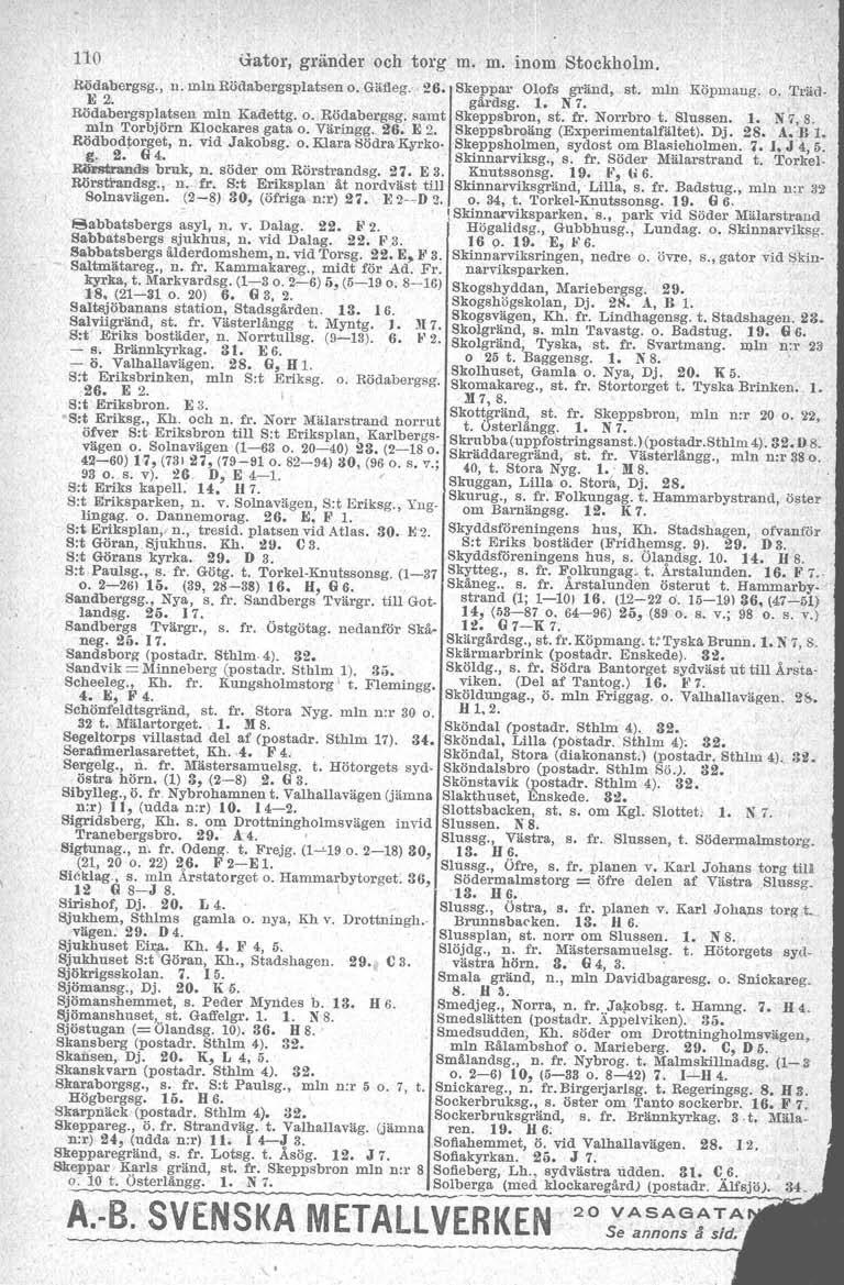 110 uator, gränder och torg' m. m. inom Stockholm. Rödabergsg., n. min Rödabergspl atsen o. Gäfleg. 26. Skepp ar Olofs gränd, st. min Köpmang. o. Träd. E 2. gärdsg. 1. N 7.