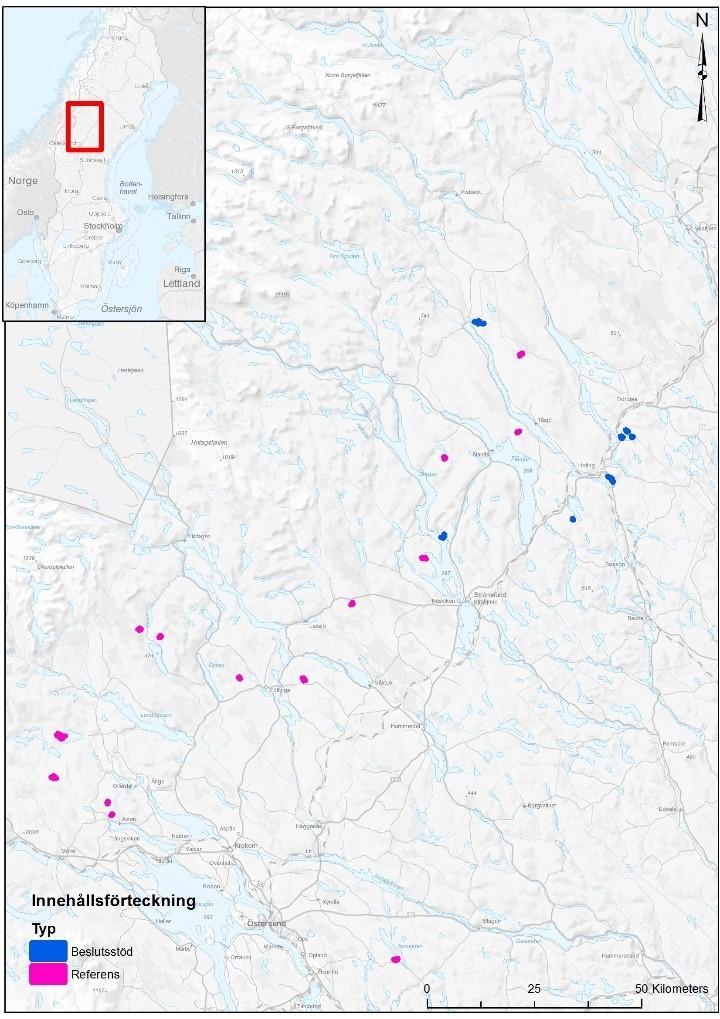 Fyra av referenstrakterna visade sig senare ej ha lutningar över femton grader, dessa uteslöts vid analys och jämförelser. Totalt 17 trakter användes således för analyserna i studien. Figur 4.