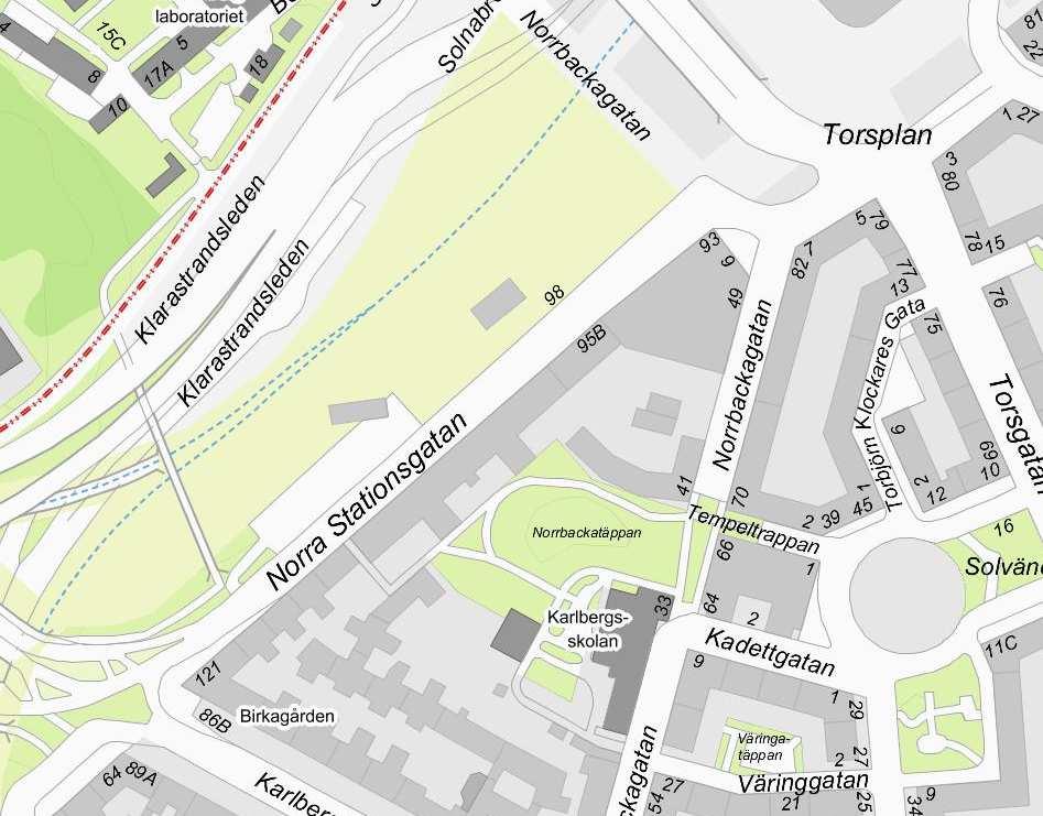 Sida 4 (25) Plandata Planen omfattar fastigheten Skålen 24 som ligger i Vasastaden invid Torsplan. Planområdet gränsar till Norra Stationsgatan i väst, Norrbackagatan i öst, och Torsplan i norr.