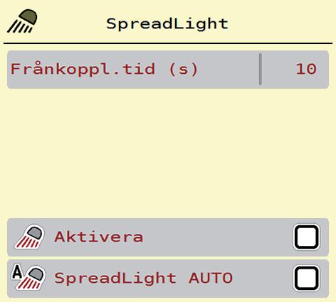 Manövrering AXIS EMC ISOBUS 4 4.10 Arbetsstrålkastare (SpreadLight) På denna meny kan du aktivera funktionen SpreadLight och även övervaka spridningsbilden vid efterdrift.