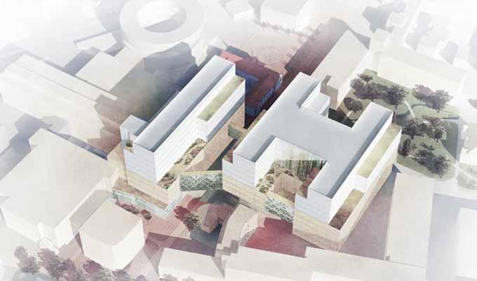 ekonomi illustration: regionfastigheter På Malmö sjukhusområde rivs äldre byggnader för att bereda plats för bland annat en ny vårdbyggnad och en servicebyggnad.