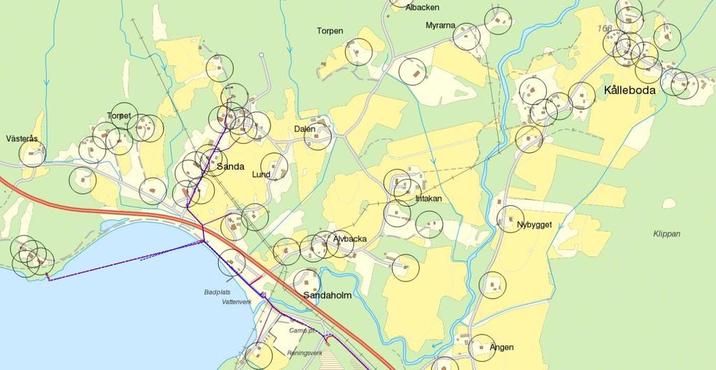 Sandaholm Området har totalt ett 20-tal hus där flertalet redan är anslutna till kommunalt VA.