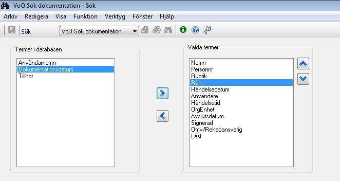 Inställning under Termurval Sökresultatet kan och ska sorteras under fliken Termurval nere till vänster.