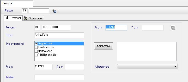Om personen finns i systemet justera eventuellt uppgifterna. Tom datum ska inte fyllas i.