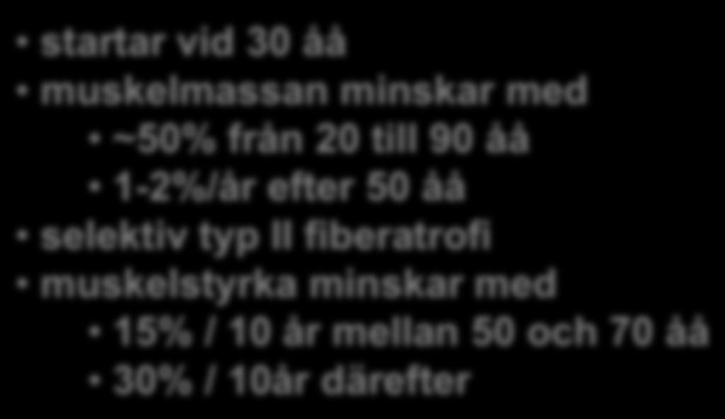 startar vid 30 åå muskelmassan minskar med ~50% från 20 till 90
