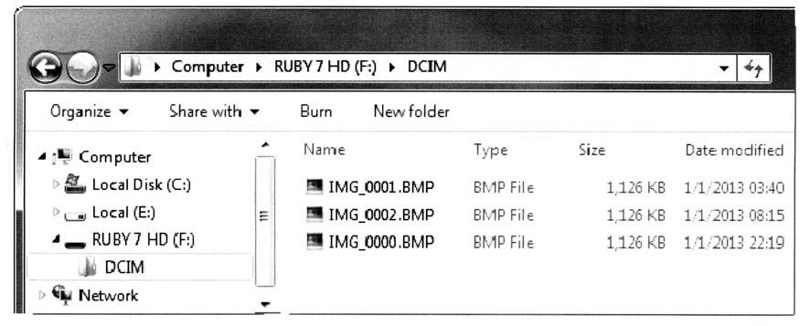 RUBY 7 HD laddas inte via datorns USB port. RUBY 7 HD visas som en enhet i Windows Explorer eller Finder i Mac.