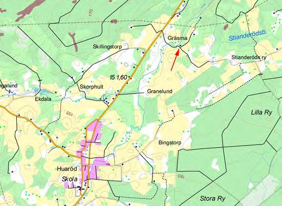 Kristianstad kommun markerad i grönt Gräsma kvarn ligger invid Söndre å.