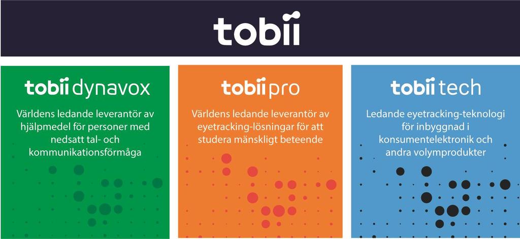 Tobii-koncernen i korthet Tobii är världsledare inom eyetracking, en teknologi som med hög precision läser av var man tittar.