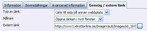 Om du vill infoga länkar i en text på hemsidan till externa sidor, lägga till en e-post eller