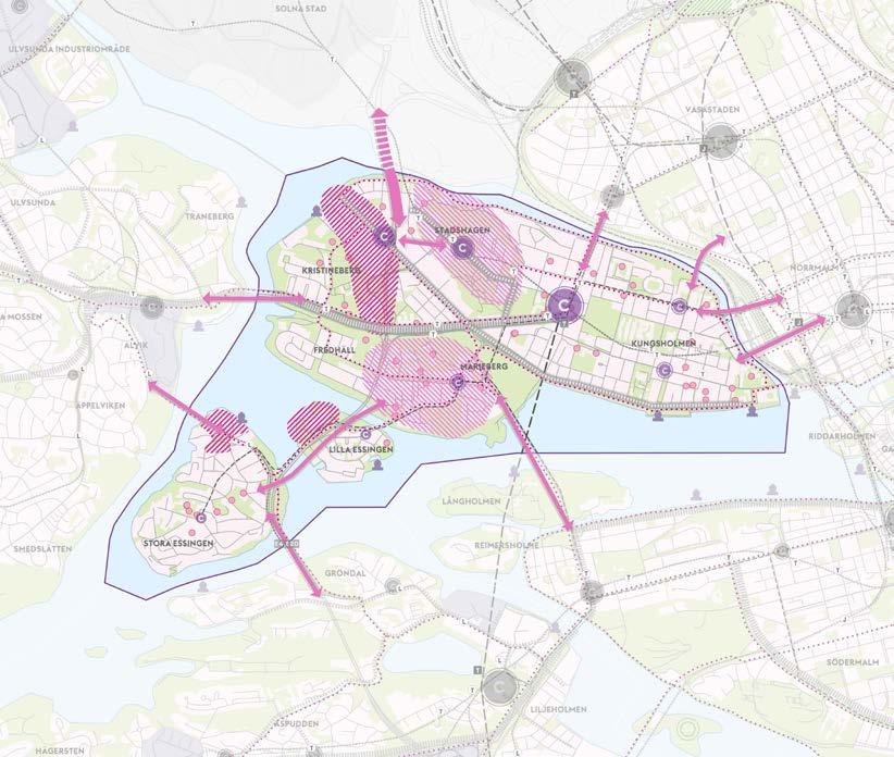 vidare som centrum för stadsdelen med goda kopplingar till Norrmalm. Möjligheter till mer grönska, till exempel på gator och torg och i form av fickparker, behöver tas till vara.